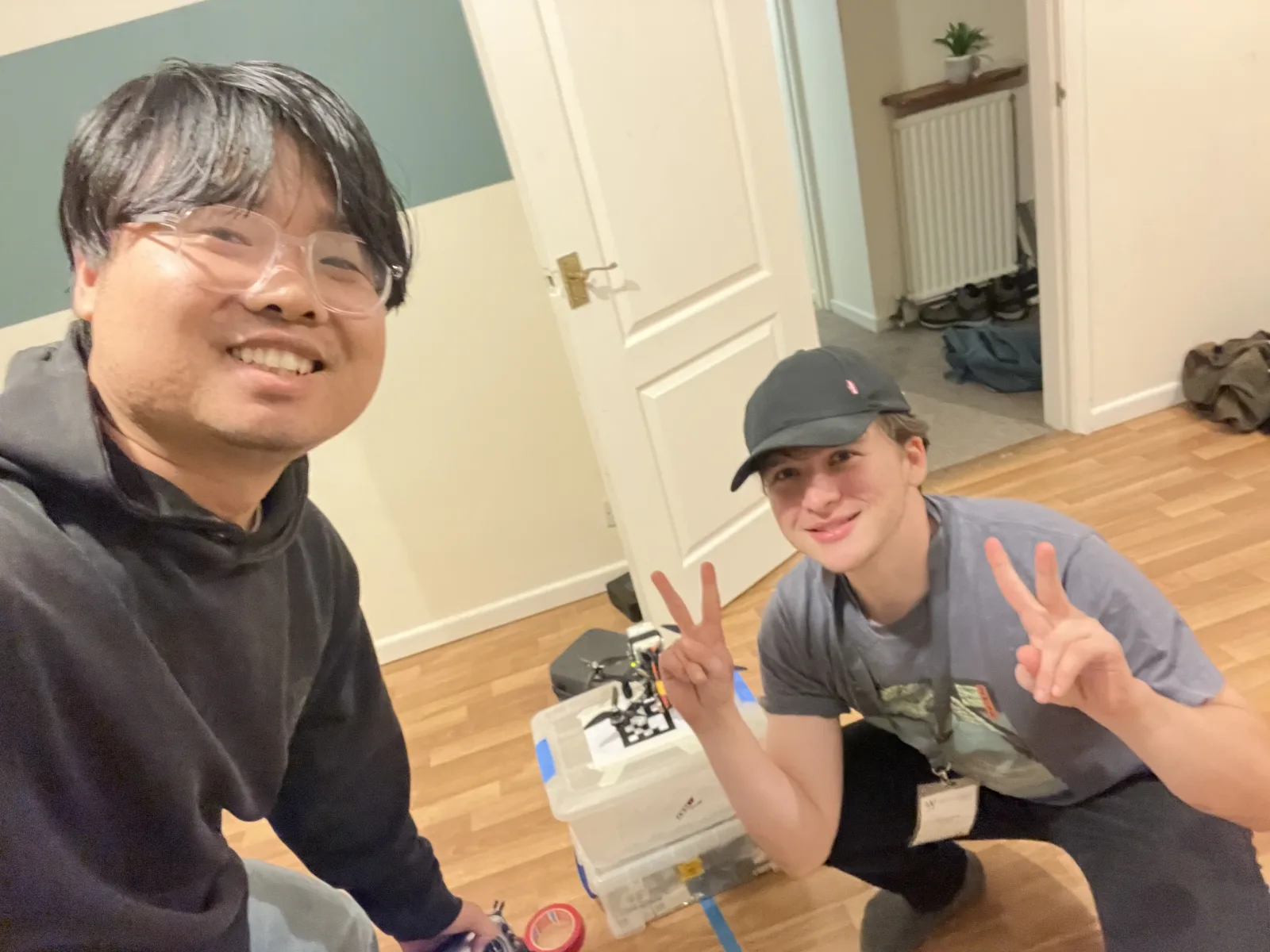 Liming Zheng and Anton after completing a successful late-night drone test