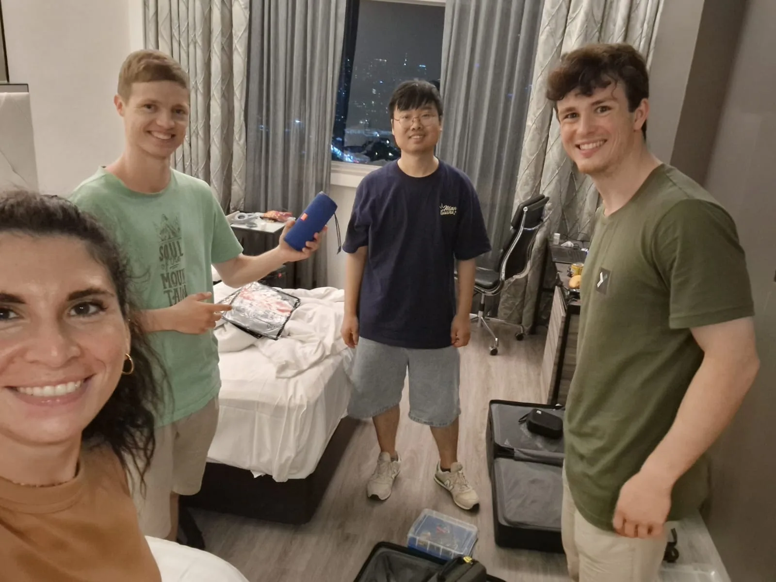 Salua Hamaza, Andrew, Liming Zheng, and Seamus preparing for XPRIZE field tests
